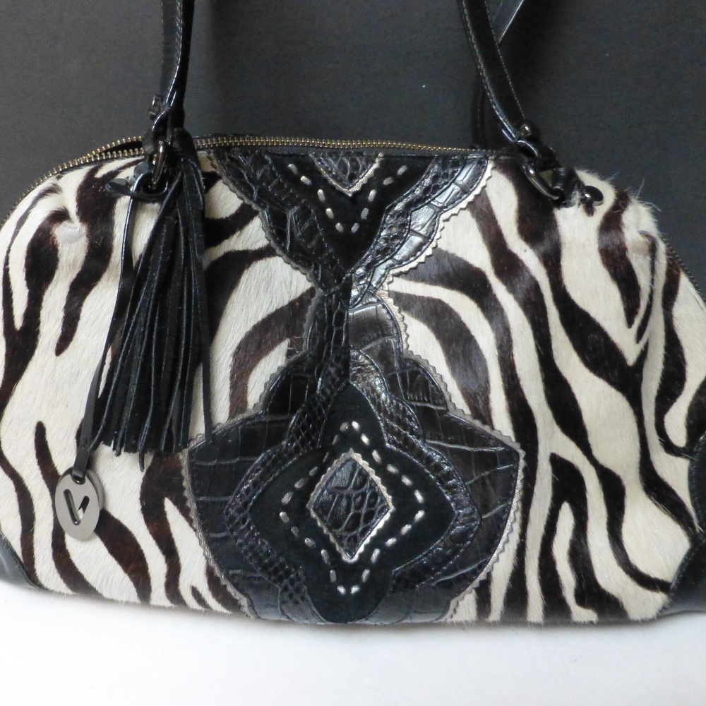 Vanessa Zebra Print Real Pony Hide Purse - image 1